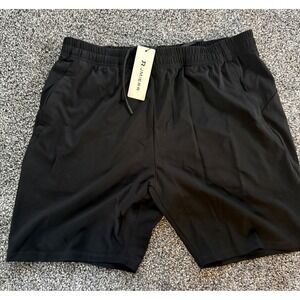 Mens Black Athletic Shorts 2XL Drawstring Elastic Waist Zipper Pocket NWT